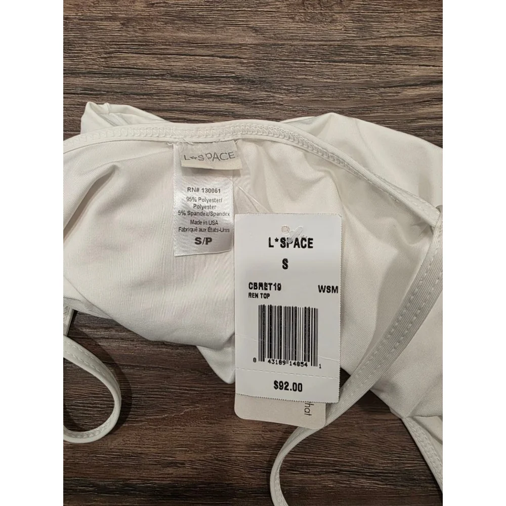 L Space Ren Top Bikini Swim Top White Stripe Size Small New